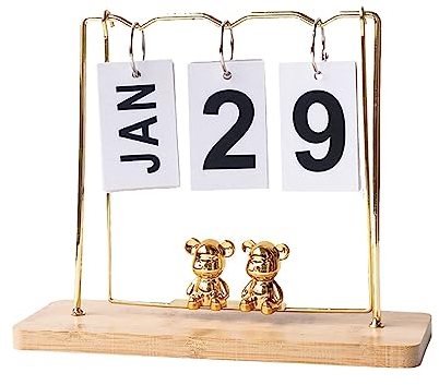 Moderner Bären-Kalenderhalter Holz, Tischkalender und Präsentationsständer Naturholz für Zuhause und Büro, einfach zu bedienen und langlebiges Design im Flip-Stil Lebenskompass Datiert (F, One Size)