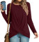 HOTGIFT Womens Christmas Tunics Top Long Sleeve Casual Shirts Plus Size Loose Blouse Burgundy X-Large