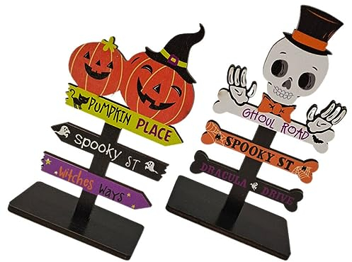 Gadpiparty 2St Tafelaufsätze aus Holz Zeichen Ornament Holztablett Spukhaus-Dekoration aus Holz zum Basteln Halloween-Tischschild Holztisch Holzschild Tischdekoration Grabstein schmücken
