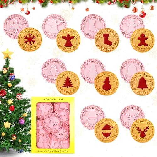 Emporte Pièces Noël, 9 Pièce 3D Moule Biscuit en Plastique, Moule Biscuit Noel, Emporte-Pièces et Tampons de Noël, Emporte Pièces en Plastique pour Biscuits, pour Cuisson de Biscuits, Cookie, Gâteau
