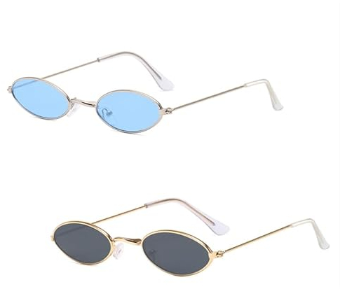 2 Paar Retro-Oval-Sonnenbrillen, Retro-Hippie-Sonnenbrillen, Metall-Sonnenbrillen mit Kleinem Rahmen, Metallrahmen-Ovalbrillen, Unisex-Sonnenbrillen, Damen-Oval-Sonnenbrillen, Modische Partybrillen