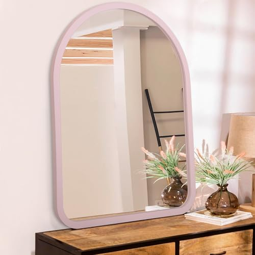 HLFMVWE Specchio da parete ad arco in legno per bagno, 65 × 45 cm, specchio rustico antico ad arco per decorazione da parete bagno casa colonica specchio con cornice in legno per ingresso, soggiorno