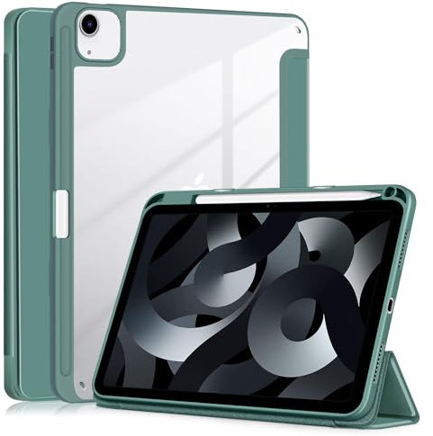 Yiernuo Custodia per iPad Air 5th / Air 4th Generation 10.9 Pollici Tablet,Traslucido Cover con Funzione Supporto e Auto Sveglia/Sonno Compatibile iPad Pro11 Pollici 4th/3rd/2nd/1st Generation,Verde