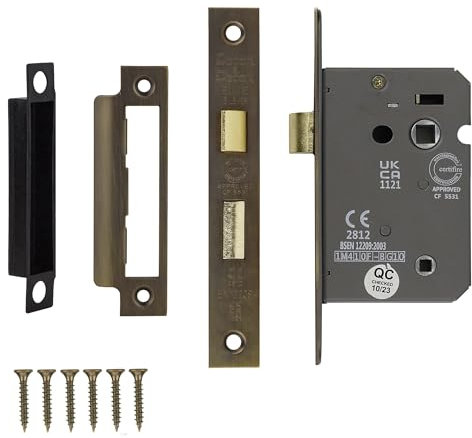 Decoranddecor Bathroom Mortice Lock - 2.5inch / 64mm - Antique Brass - Fire Rated - UKCA & CE Approved
