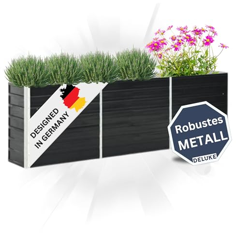 DELUKE Hochbeet für Garten Oskar Anthrazit | 240x40x77cm | Verzinkter Stahl | Wetterfest | Gartenbeet Kräuterbeet Blumenbeet Beet hoch Frühbeet für Garten Gemüsebeet