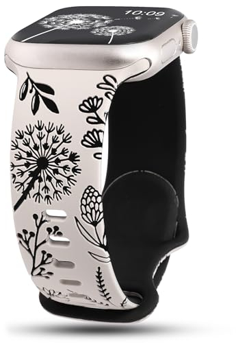 Wearlizer Floral Gravierte Kompatibel mit Apple Watch Armband 41mm 40mm 42mm 38mm Damen, Silikon Sport Blumenmuster Sportarmband für iWatch Strap Serie 10 9 8 7 6 5 4 3 2 1 SE