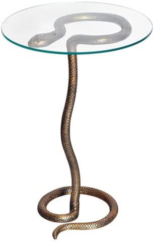 Riess Ambiente Runder Beistelltisch Wildlife Snake 65cm Kupfer antik Metall Glas Skulptur Handmade Couchtisch Sofatisch Telefontisch Nachttisch Glastisch
