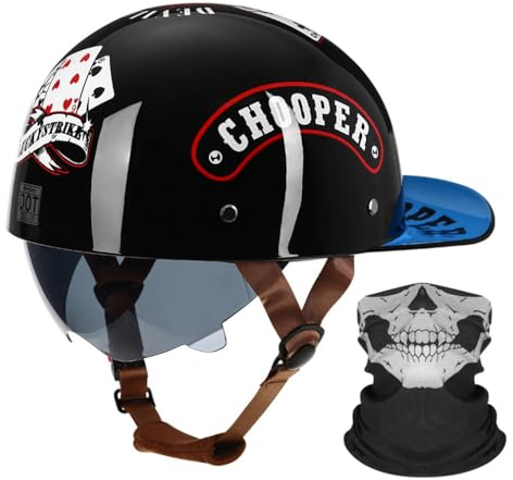 Motorrad Halbhelm Halbschalenhelm Baseballmütze-Helm Mit Gesichtsschutz ECE-Zulassung Baseball Cap Motorradhelm Mit Schrumpfbare Braune Linsen Schnellverschluss 55-64CM