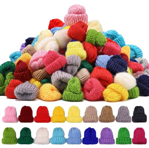 YeyeCyrilze 100pcs Mini MüTzen Zum Basteln Mini MüTzen FüR SorgenwüRmchen ZubehöR MüTzen FüR GlüCkswüRmchen Mini StrickmüTzen Zum Basteln Hut Basteln Von Weihnachte (100 Pcs Kein Ball)