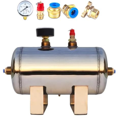 Mini-Lufttank-Kit mit kleinem Hochdruckbehälter – horizontal, 13 10 8 5 3 2 1 Gal Luftspeicherblasenbehälter für Luftpumpe/Gastank/Kompressor, tragbare Luftausdehnungsbehälter aus Edelstahl 304(5L/1.3