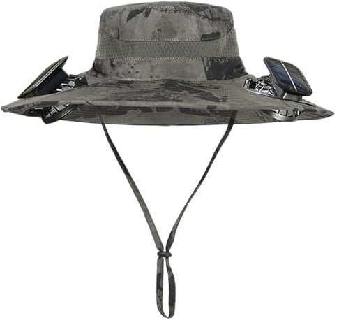 Sombrero de pesca solar de ala ancha, sombrero de pesca para hombre, con 2 ventiladores solares, sombrero de pesca para hombre, sombrero de pesca al aire libre, capa de lluvia para hombre, camouflage,
