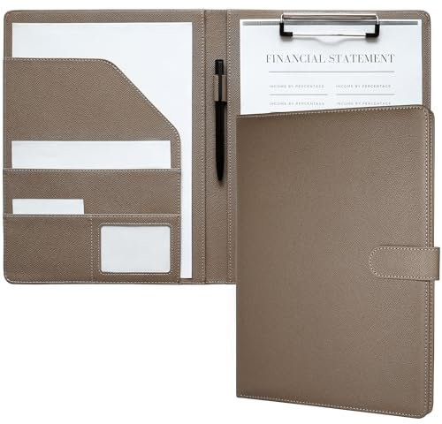 Mymazn Porte Documents A4, Document Porte Folio Pochette Porte Document Pu Cuir Porte Bloc A4 Range Documents Trieur Organiseur Portfolio Planchettes Porte-formulaires (Taupe)