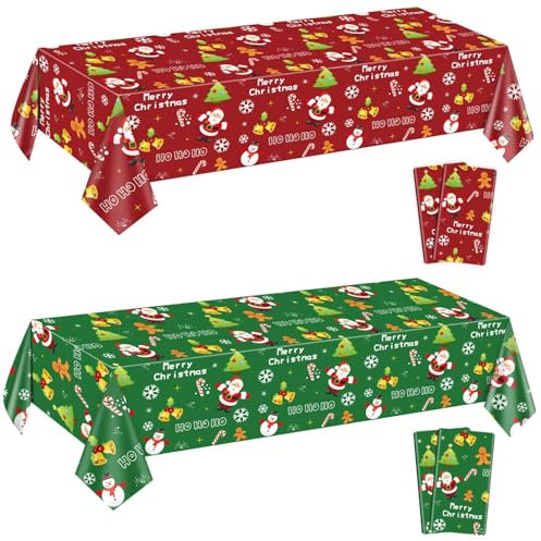 4Pcs Weihnachten Tischdecken rechteckig Weihnachten Tischdekorationen rot grün Xmas Thema Tischdecke für Winterurlaub Neujahr Weihnachten Party Supplies, 130 x 220cm