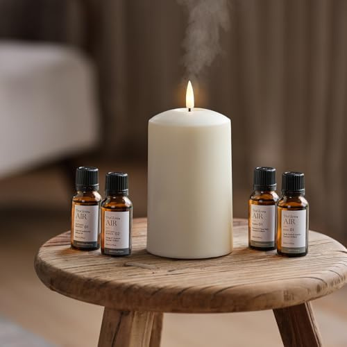 Lights4fun TruGlow Air® Portable LED Pillar Candle Diffuser with Set of 4 Essential Oils for Home