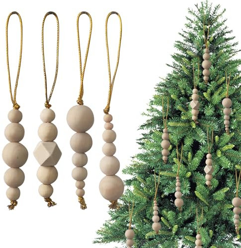 JUOPZKENN 36 Stück Juteseil-Quasten mit Holzperlen, Boho-Weihnachtsschmuck für Weihnachtsbaum, Holzperlen, Girlande, Hochzeit, Zuhause, Party-Dekorationen