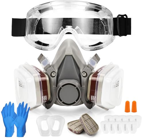 Erzekrim Atemschutzmaske, Gasmaske Set, Staubmaske mit Schutzbrille, Staubschutzmaske mit Filter, für Lackieren, Schleifen, Schweißen, Gießen