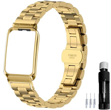 Gheper Metallarmband kompatibel mit Samsung Galaxy Fit3 [2024] SM-R390 Smartwatch Zubehör 316L Edelstahl Schutzrahmen Gehäusedesign Ersatzarmband für Damen und Herren