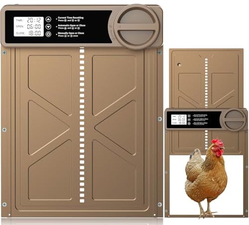 Hühnerklappe Automatisch – Groß mit Zeit-/Handmodus Einklemmschutz, automatische Hühnerklappe aus Aluminiumlegierung, elektrische Hühnertür | Kältetauglich | LCD-Bildschirm | Batteriewarnung