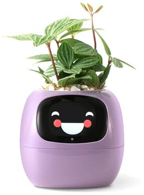 Robot intelligente per piante con emoji per la cura delle piante, incantevole compagno di piante con interazione gestuale, vaso da giardino come regalo per la scrivania (LILA)