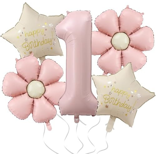 DazzJoy Geburtstagsdeko 1 Jahr Mädchen mit Gänseblümchen Folienballon, Luftballon Deko 1. Geburtstag Mädchen Junge, Erster Geburtstage Mädchen, Luftballons Geburtstag 1 Jahr Mädchen