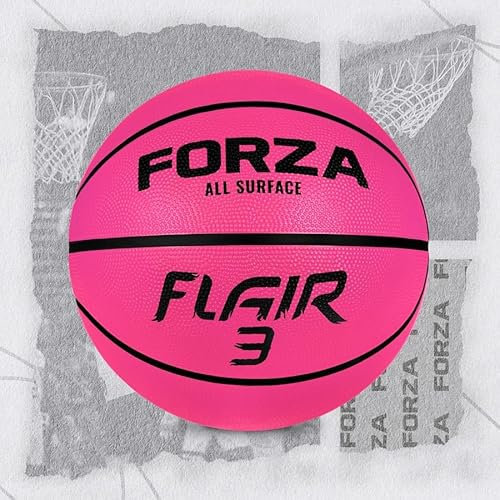 FORZA Flair Gummi-Basketball | Langlebige Basketbälle in den Größen 3, 5, 6 & 7 | Grifflochdesign für den Innen- und Außeneinsatz (Größe 3 | Rosa, 5er-Packung)