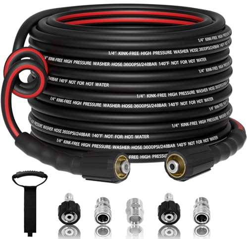 VIVIDWASH Flexible 1/4 Pressure Washer Hose 50FT,3600PSI Kink Resistant Power Washer Replacement Hose with Leak-Free M22-14/15mm&3/8 Quick Connect Kit,Used for Extension