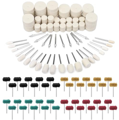 140 Stück Polierscheiben, Filzwolle Polierscheibe, Montierter Dorn Polierset, 25mm Polierscheiben mit Dremel, Dremel Schleifaufsätzen für Schleifkopf zum Polieren und Schleifen Metall Holz Radnabe