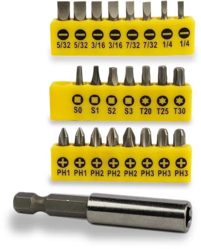 24-Piece Screwdriver Bit Set with Magnetic Holder – Includes Cross, Slotted, Torx, and Hex Bits, Socket Adapters, and Nut Drivers for Versatile Fastening