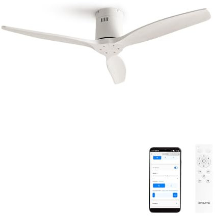 CREATE / WINDCALM NATURAL WOOD M/Ventilador de techo blanco con Wifi y mando / 40W, Temporizador, Ø132 cm, 6 velocidades, silencioso, función verano-invierno