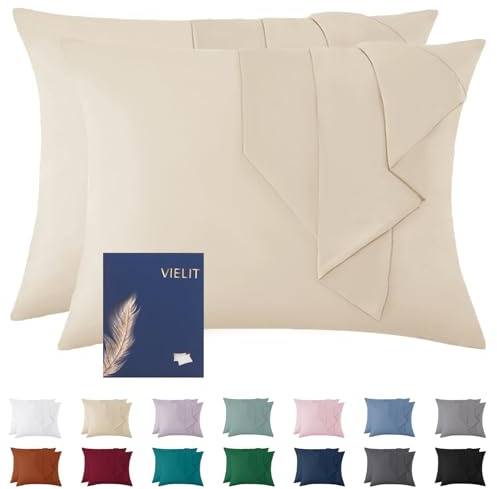 Vielit Kissenbezug 60x80 Beige Weich Kopfkissen 60x80 2er Set Mikrofaser Deko Kissenhülle Für Kissen 60x80 Öko-Zertifikat Resistent Hypoallergen