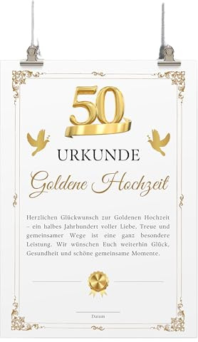 Palanemo Urkunde Goldene Hochzeit Geschenk zum 50. Hochzeitstag für 50 Jahre verheiratet DIN A4