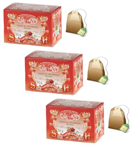 Sweet Herbs® | Tisana al Melograno | Infuso Biologico Antiossidante Melograno e Rosa Canina - 3 x 20 Filtri in Singole Bustine (90 Gr)