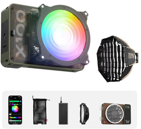 ZHIYUN MOLUS X100 RGB Standard [Offiziell] V2 Verbesserte Version 100W Tragbare Videoleuchte Professionelle Fotografie 14,17 Zoll 40D MINI Achteckige Softbox ZY-Halterung Schnellfaltbar Schnellaufbau