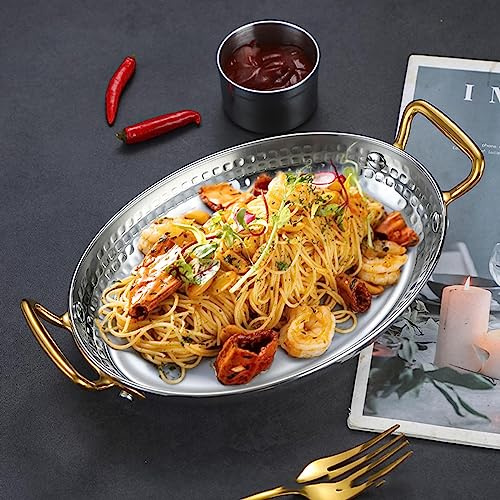 Spanische Paella-Pfanne – antihaftbeschichteter Kochtopf aus Edelstahl 304, Suppentopf, Eintopf mit doppeltem Metallgriff für Zuhause oder Restaurants, Roségold, 22 cm große Teller (Roségold 20 cm)