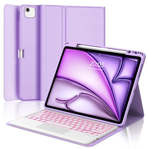 FOGARI Teclado para iPad Air 13 Pulgadas M2/M3/M4 con Touchpad | Funda con Español Ñ Teclado para iPad Air 13 M2/M3/M4 2024/2025/2026 Bluetooth Retroiluminado con Trackpad, Púrpura Ligera