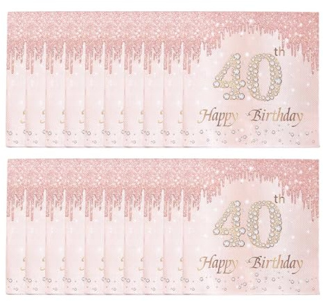 KEPYATI Servietten 40. Geburtstag, Happy Birthday 40 Servietten, 20 Stück Rosa Geburtstags Servietten, 3-Lagig Milestone 40 Tischdekoration Papierservietten Für Frau Geburtstag Feiern Party Jubiläum