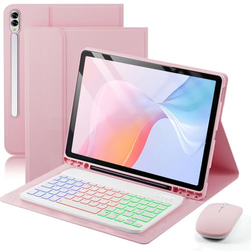 Backlit Keyboard Mouse Case for Samsung Galaxy Tab S11 Ultra/S10 Ultra/S9 Ultra/S8 Ultra 14.6-inch,with Wireless Bluetooth British Layout (QWERTY) Keyboard and Mouse, Built-in Pen Holder Black