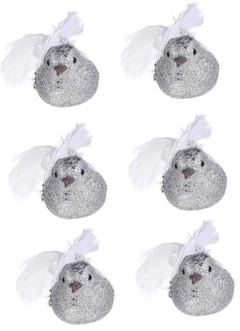 OKUMEYR 6 Stück Künstliche Vögel mit Clip Froth Modell Vögel Deko Weihnachtsbaumschmuck Silberfarbene Garten Festdeko für DIY Bastelarbeiten
