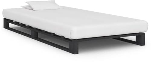 QJBSAVVA Paletten-Bettrahmen Grau 90×200 cm aus massiver Kiefer | Modernes Design & Robustheit und Langlebigkeit für Jugendzimmer, Gästezimmer und Schlafzimmer
