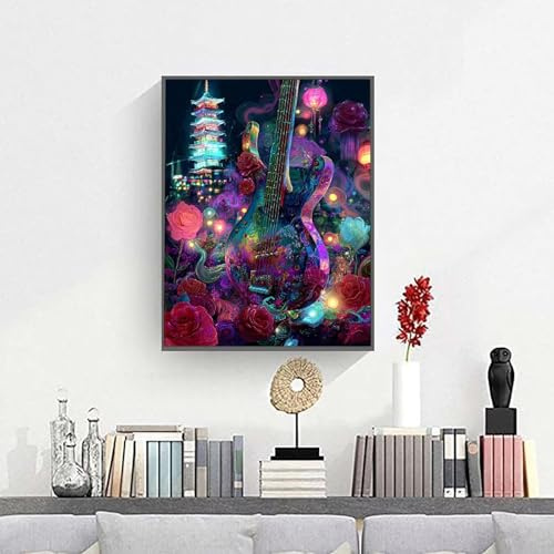 Malen Nach Zahlen Erwachsene DIY Blume Musikinstrumente Handgemalt Ölgemälde Kit für Anfänger, Mit 3 - Pinseln und Acrylfarbe Handgemalt öLgemäLde Kit Als Geschenk Heimdekoration 90x120cm PjY2378 J-Z