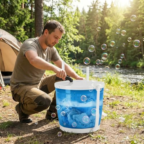Lavatrice manuale 2 in 1, rondella a manovella con asciugatrice centrifuga e base a ventosa, mini rondella portatile per campeggio, dormitorio, viaggi, senza elettricità, capacità 2 kg (blu cielo)
