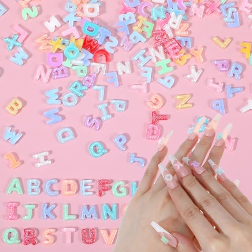 Resin Nail Charms Set 250Pcs, 3D Letter-Nail Decorations, Cute Nail Art Accessories for DIY Manicure, Acrylic Nails, Crafts and Slime Making