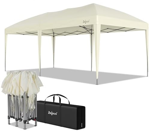 Zelsius Faltbarer Pavillon 3x6 m | Pop-Up Faltpavillon UV30, Gartenzelt faltbar, Klapp Partyzelt mit Tasche | Unterstand für Garten, Sonnenschutz, Gartenpavillon klappbar, Pop Up Zelt