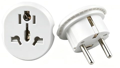 2PACK Adaptateur de Voyage Universel EU, Convertisseur International de Type F/C du Monde vers l'europe, Prise Multi-Fonction 2 Broches pour l'Espagne, la France, UK, USA, US, AUS (Blanc)