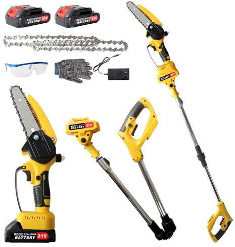 Linotltie Cordless Pole Saw Electric Tree Trimmer, 2-in-1 Polesaw & Mini Chainsaw with Extension, Includes 2x21V Batteries & Complete Kit for Pruning & Limbing