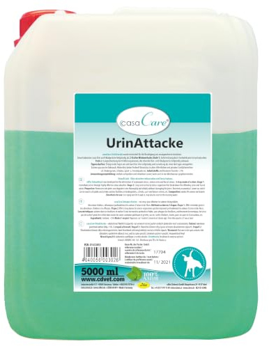cdVet Naturprodukte casaCare UrinAttacke Sprühflasche Kanister m. Sprühfl. 5 Liter - Hund, Katze - bei Urin + Kotgestank - Geruch - unbedenklicher Gebrauch - präventiv + behandelnd + sparsam -