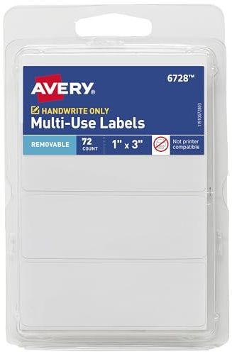 Avery Multi-Use Removable Labels, 1 x 3, White, Non-Printable, 72 Blank Labels Total (6728)