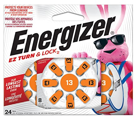 Energizer Hearing Aid Batteries Size 13, Orange Tab, 24 Pack