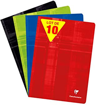 Clairefontaine 3101C Lot de 10 Cahiers Agrafés - A4 21x29,7 cm - 48 Pages Grands Carreaux - Couverture Carte Couleurs Aléatoires