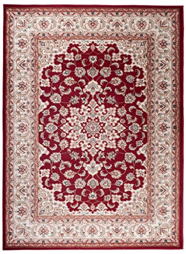 Traditioneller Klassischer Teppich für Ihre Wohnzimmer - Weinrot Beige Creme - Perser Orientalisches Heriz Keshan Muster - Blumen Ornamente - Top Qualität Pflegeleicht  AYLA  200 x 300 cm Groß